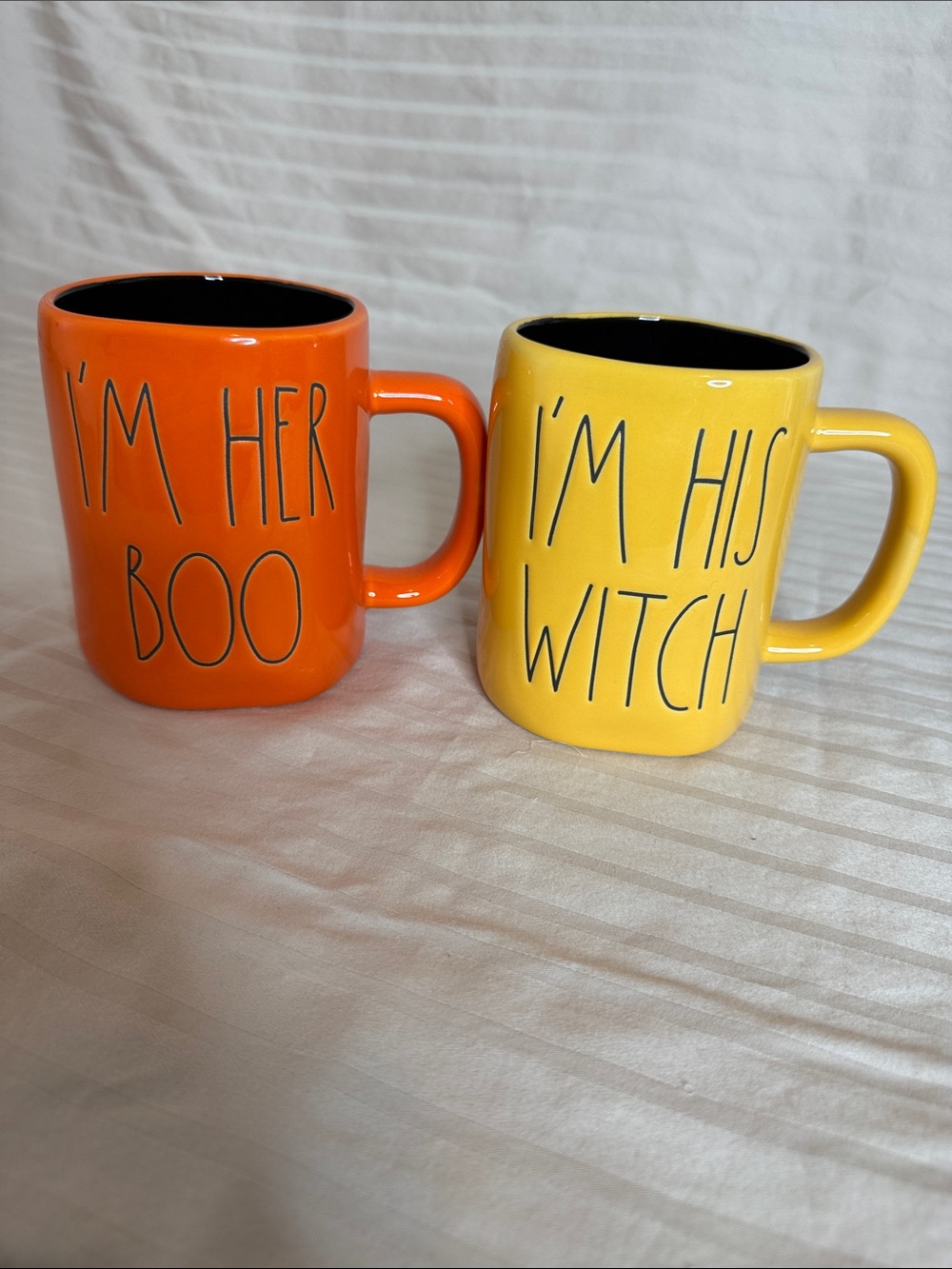 Rae Dunn Orange & Yellow "I'm Her Boo" and "I'm His Witch" Mugs set of 2